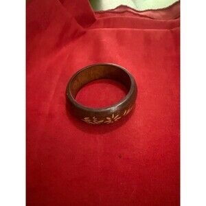 Boho Floral Wood Bangle Bracelet Hand-Carved Inlay Design Earthy Wood Nymph